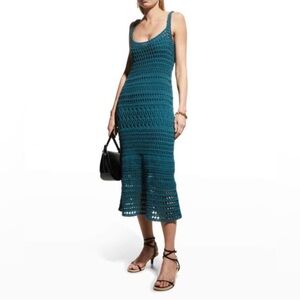 VINCE Teal Crochet Midi Dress